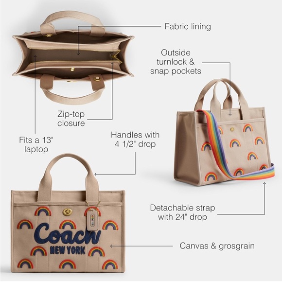 NWT-Coach-Rainbow🌈Embroidered Cargo Tote Bag-Rainbow🌈Strap-$350 - Picture 14 of 16